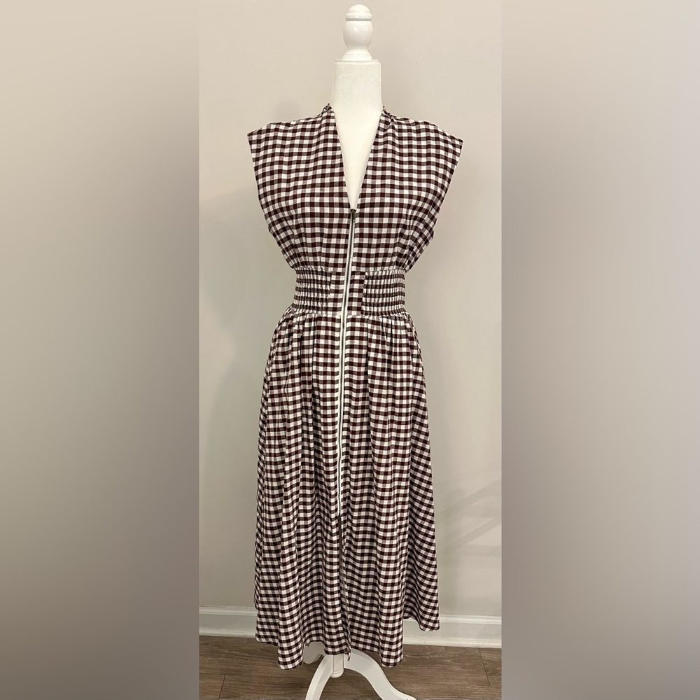 Classic Brown and White Gingham Dress